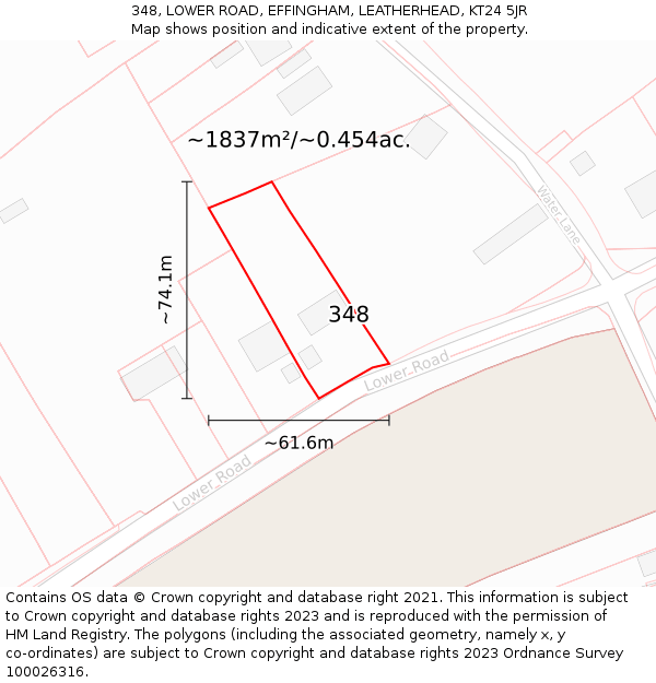 348, LOWER ROAD, EFFINGHAM, LEATHERHEAD, KT24 5JR: Plot and title map