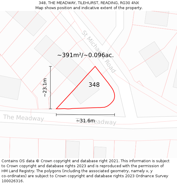348, THE MEADWAY, TILEHURST, READING, RG30 4NX: Plot and title map