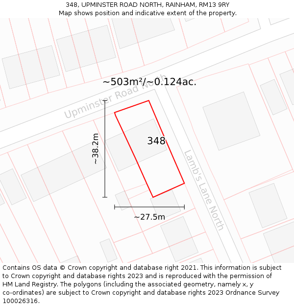 348, UPMINSTER ROAD NORTH, RAINHAM, RM13 9RY: Plot and title map