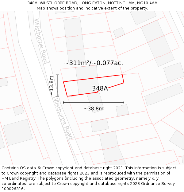 348A, WILSTHORPE ROAD, LONG EATON, NOTTINGHAM, NG10 4AA: Plot and title map