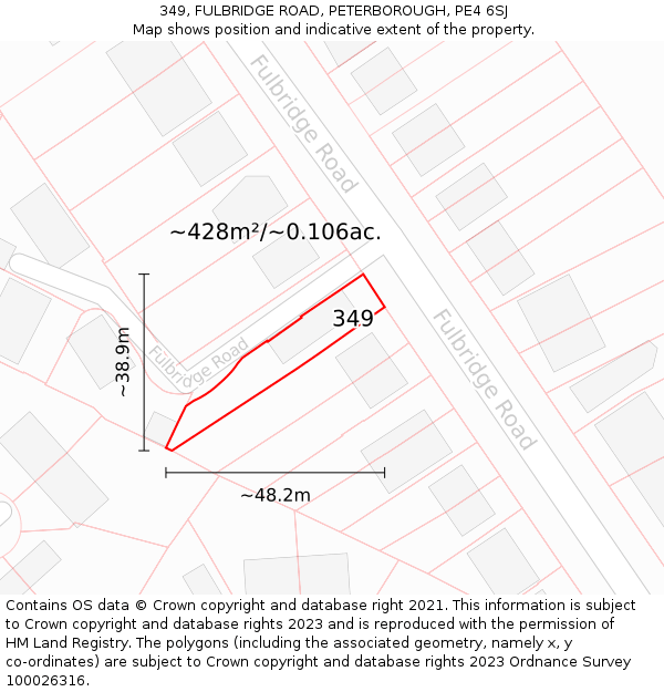 349, FULBRIDGE ROAD, PETERBOROUGH, PE4 6SJ: Plot and title map