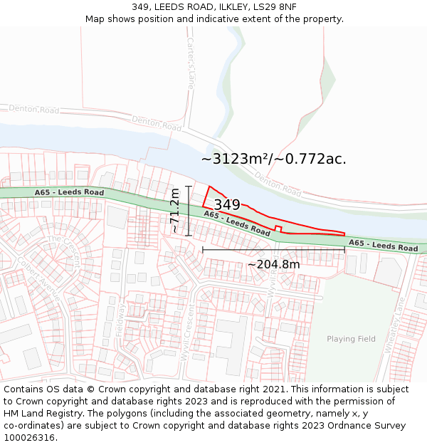 349, LEEDS ROAD, ILKLEY, LS29 8NF: Plot and title map
