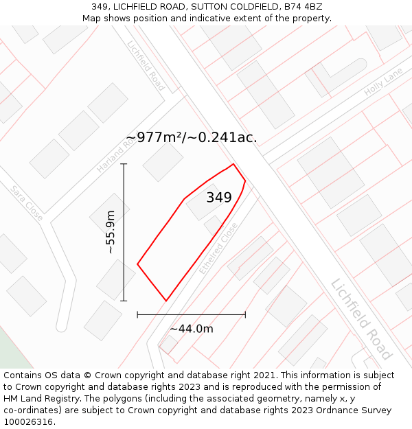 349, LICHFIELD ROAD, SUTTON COLDFIELD, B74 4BZ: Plot and title map