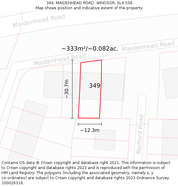 349, MAIDENHEAD ROAD, WINDSOR, SL4 5SE: Plot and title map