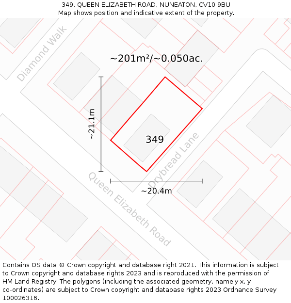 349, QUEEN ELIZABETH ROAD, NUNEATON, CV10 9BU: Plot and title map