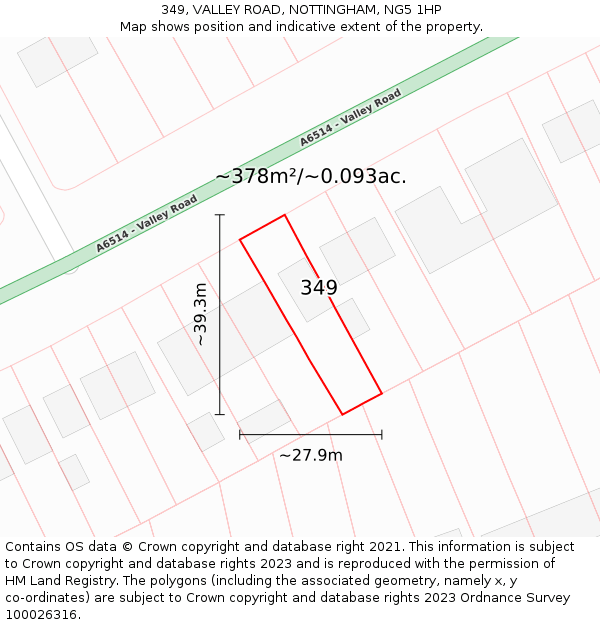 349, VALLEY ROAD, NOTTINGHAM, NG5 1HP: Plot and title map