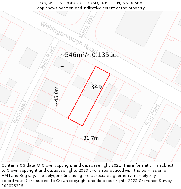 349, WELLINGBOROUGH ROAD, RUSHDEN, NN10 6BA: Plot and title map