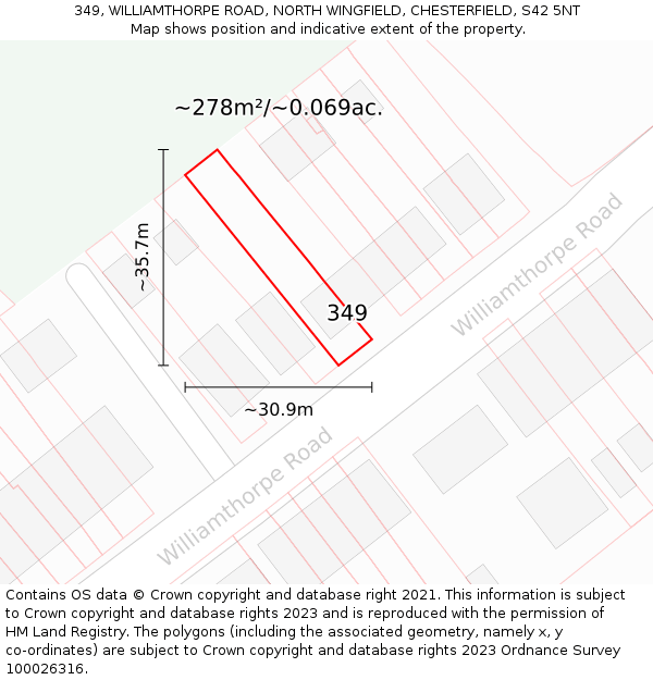349, WILLIAMTHORPE ROAD, NORTH WINGFIELD, CHESTERFIELD, S42 5NT: Plot and title map