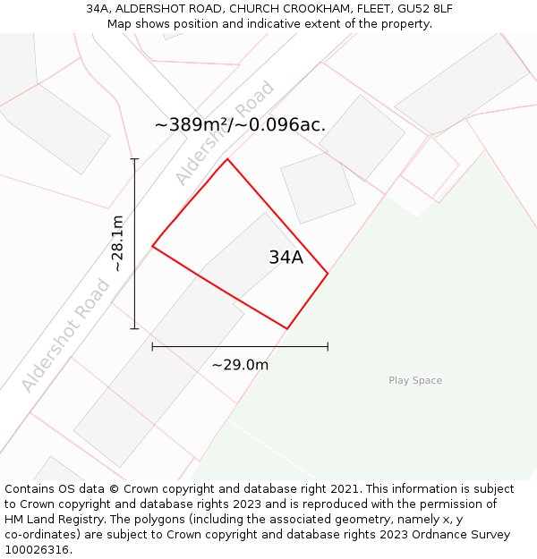 34A, ALDERSHOT ROAD, CHURCH CROOKHAM, FLEET, GU52 8LF: Plot and title map
