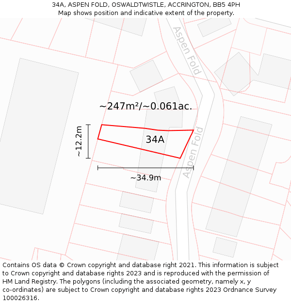 34A, ASPEN FOLD, OSWALDTWISTLE, ACCRINGTON, BB5 4PH: Plot and title map