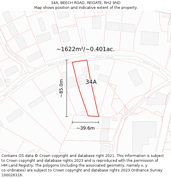 34A, BEECH ROAD, REIGATE, RH2 9ND: Plot and title map