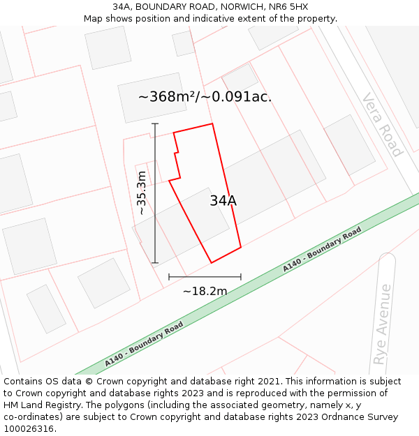 34A, BOUNDARY ROAD, NORWICH, NR6 5HX: Plot and title map