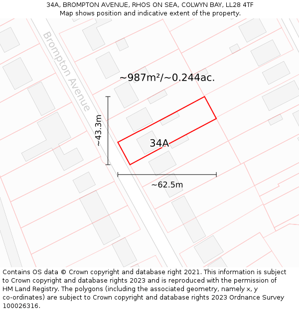 34A, BROMPTON AVENUE, RHOS ON SEA, COLWYN BAY, LL28 4TF: Plot and title map
