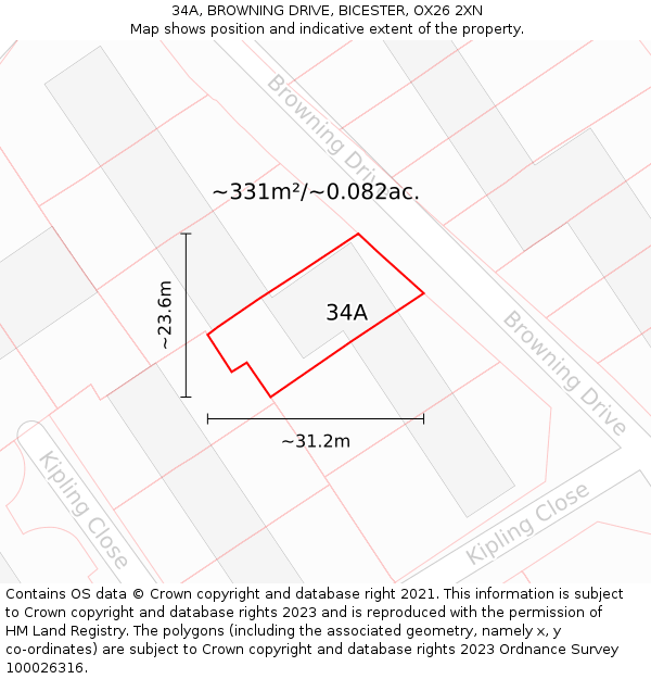 34A, BROWNING DRIVE, BICESTER, OX26 2XN: Plot and title map