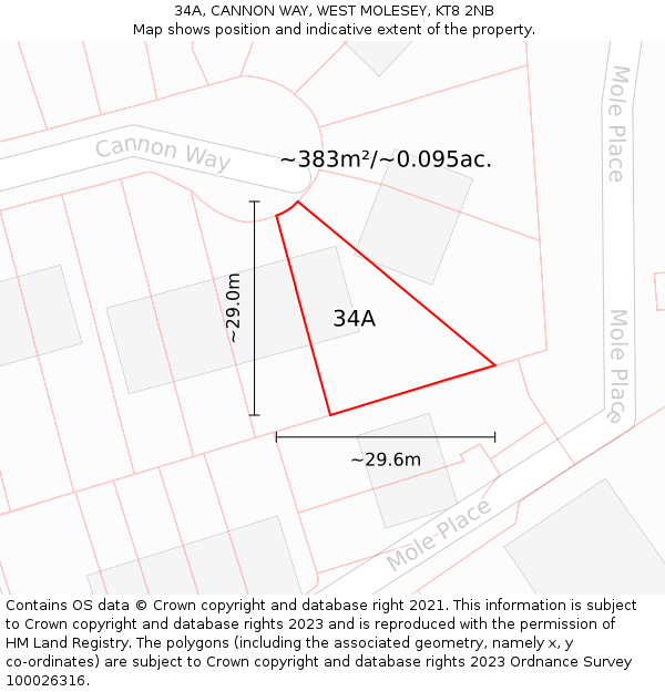 34A, CANNON WAY, WEST MOLESEY, KT8 2NB: Plot and title map