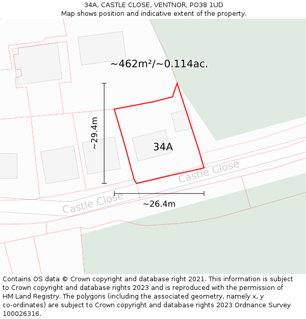 34A, CASTLE CLOSE, VENTNOR, PO38 1UD: Plot and title map