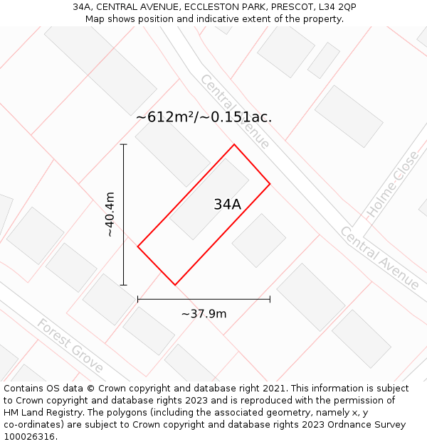 34A, CENTRAL AVENUE, ECCLESTON PARK, PRESCOT, L34 2QP: Plot and title map