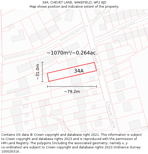 34A, CHEVET LANE, WAKEFIELD, WF2 6JD: Plot and title map