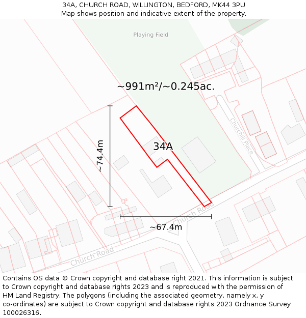 34A, CHURCH ROAD, WILLINGTON, BEDFORD, MK44 3PU: Plot and title map