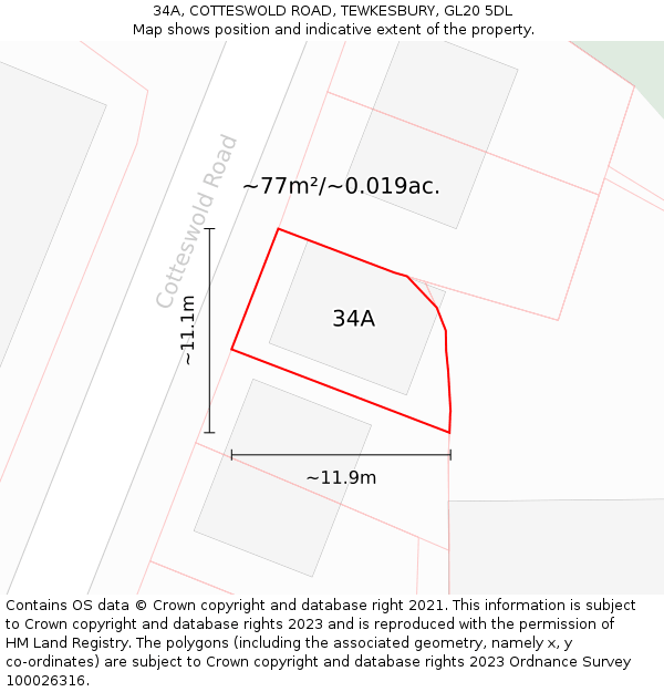 34A, COTTESWOLD ROAD, TEWKESBURY, GL20 5DL: Plot and title map