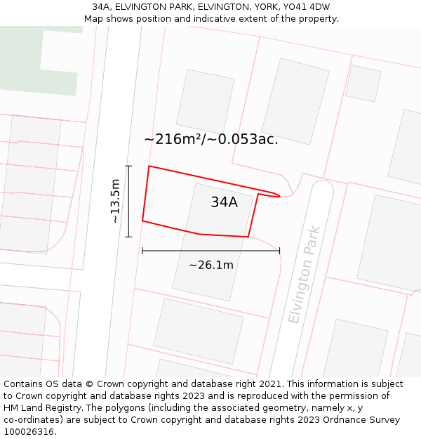 34A, ELVINGTON PARK, ELVINGTON, YORK, YO41 4DW: Plot and title map