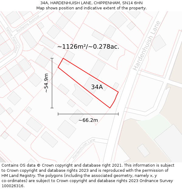 34A, HARDENHUISH LANE, CHIPPENHAM, SN14 6HN: Plot and title map