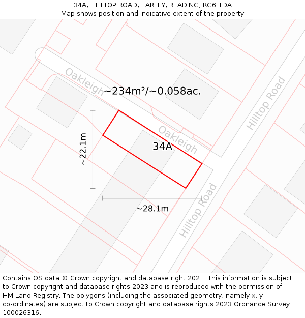 34A, HILLTOP ROAD, EARLEY, READING, RG6 1DA: Plot and title map