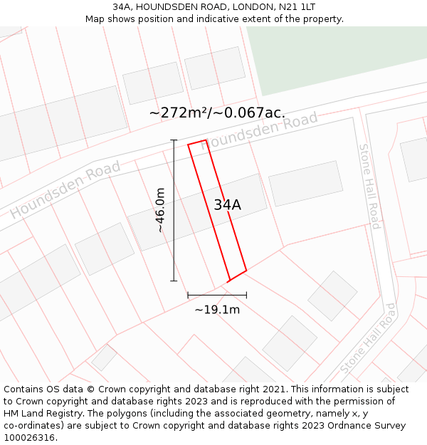 34A, HOUNDSDEN ROAD, LONDON, N21 1LT: Plot and title map