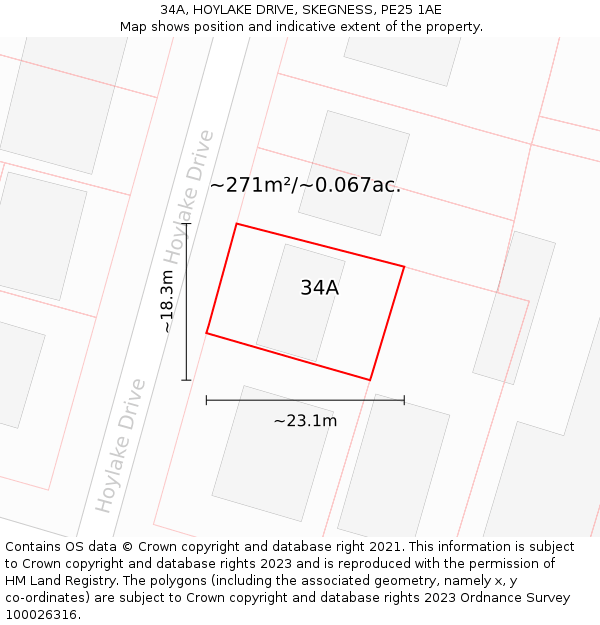 34A, HOYLAKE DRIVE, SKEGNESS, PE25 1AE: Plot and title map