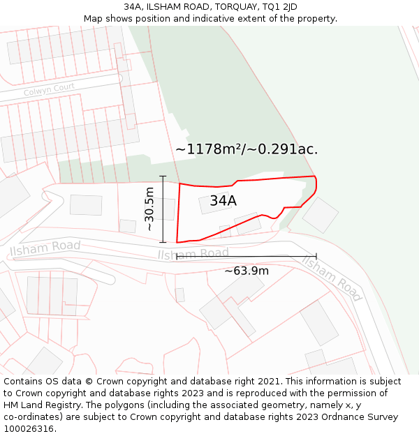 34A, ILSHAM ROAD, TORQUAY, TQ1 2JD: Plot and title map