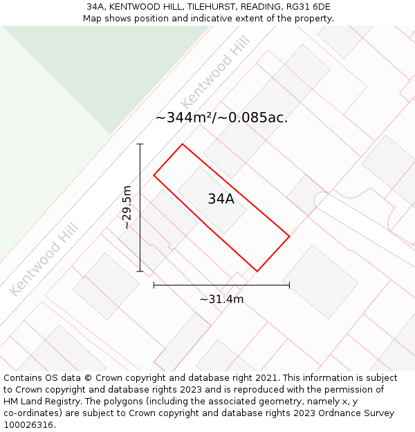 34A, KENTWOOD HILL, TILEHURST, READING, RG31 6DE: Plot and title map