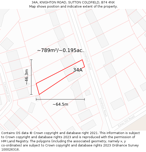 34A, KNIGHTON ROAD, SUTTON COLDFIELD, B74 4NX: Plot and title map