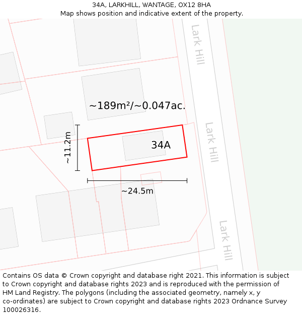 34A, LARKHILL, WANTAGE, OX12 8HA: Plot and title map