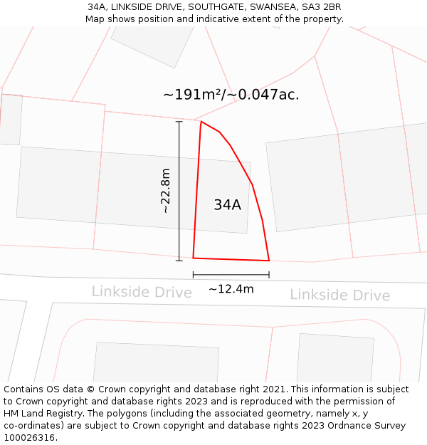 34A, LINKSIDE DRIVE, SOUTHGATE, SWANSEA, SA3 2BR: Plot and title map