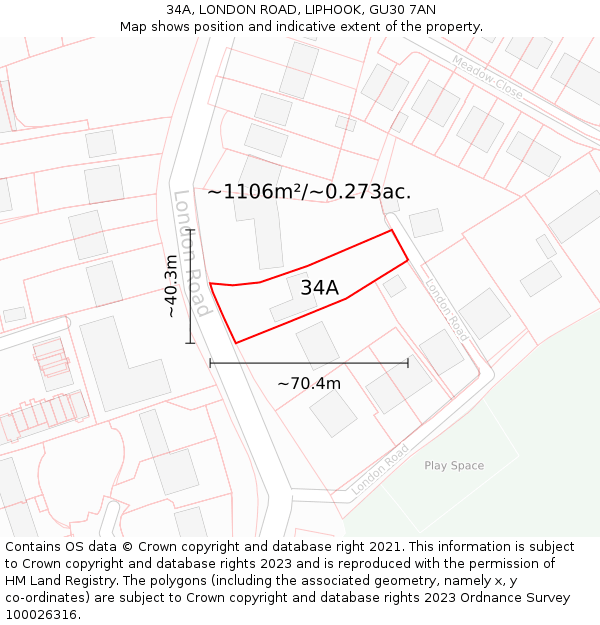 34A, LONDON ROAD, LIPHOOK, GU30 7AN: Plot and title map