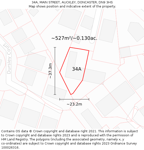 34A, MAIN STREET, AUCKLEY, DONCASTER, DN9 3HS: Plot and title map