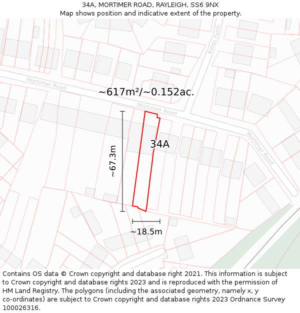 34A, MORTIMER ROAD, RAYLEIGH, SS6 9NX: Plot and title map