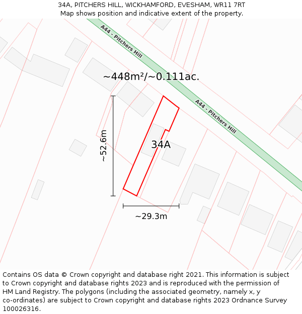 34A, PITCHERS HILL, WICKHAMFORD, EVESHAM, WR11 7RT: Plot and title map