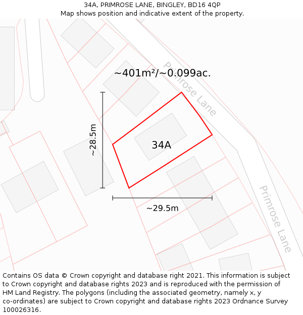 34A, PRIMROSE LANE, BINGLEY, BD16 4QP: Plot and title map
