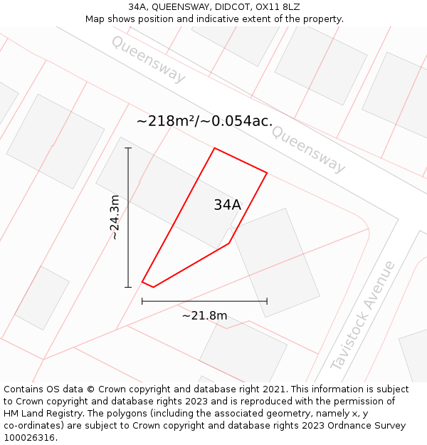 34A, QUEENSWAY, DIDCOT, OX11 8LZ: Plot and title map