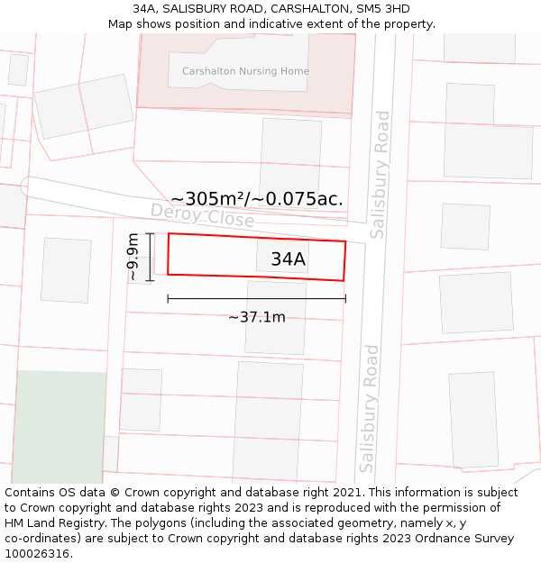34A, SALISBURY ROAD, CARSHALTON, SM5 3HD: Plot and title map