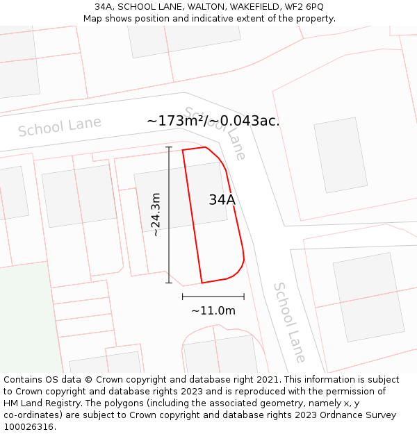 34A, SCHOOL LANE, WALTON, WAKEFIELD, WF2 6PQ: Plot and title map
