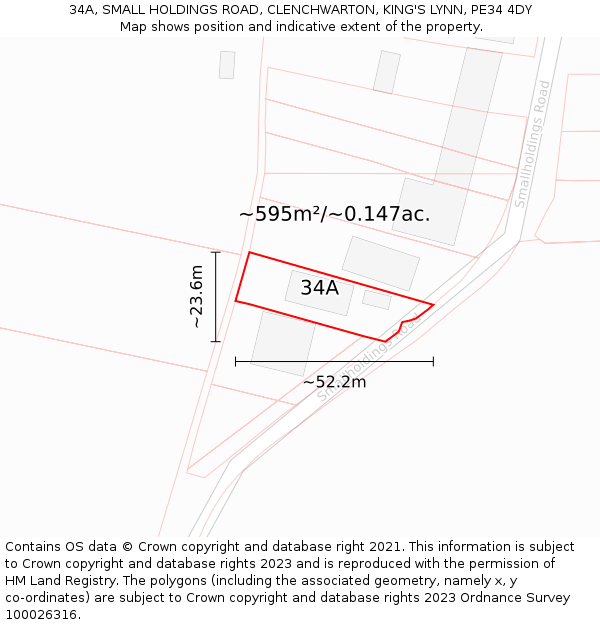 34A, SMALL HOLDINGS ROAD, CLENCHWARTON, KING'S LYNN, PE34 4DY: Plot and title map