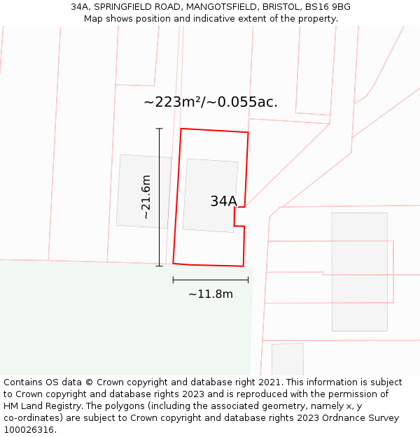 34A, SPRINGFIELD ROAD, MANGOTSFIELD, BRISTOL, BS16 9BG: Plot and title map