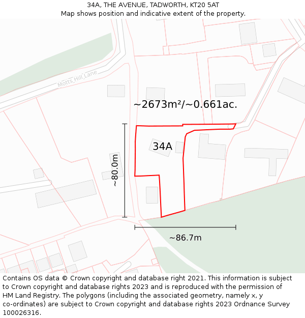 34A, THE AVENUE, TADWORTH, KT20 5AT: Plot and title map