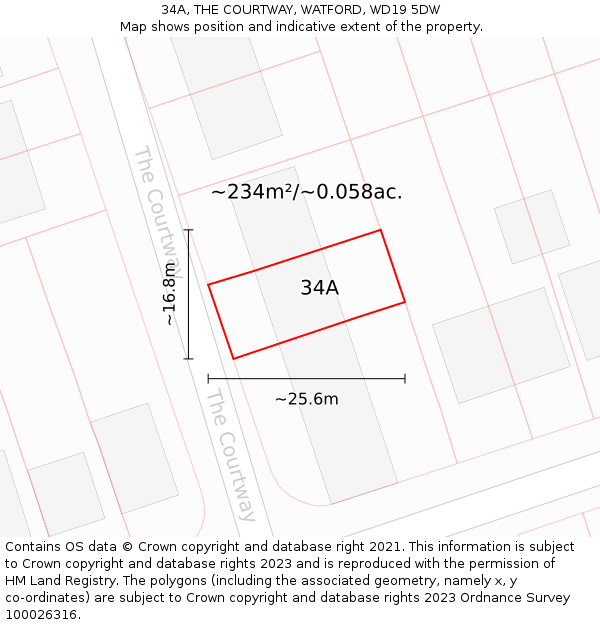 34A, THE COURTWAY, WATFORD, WD19 5DW: Plot and title map