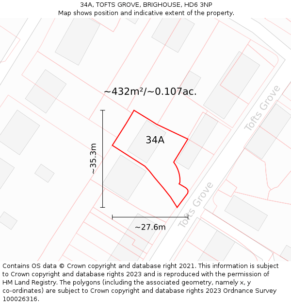 34A, TOFTS GROVE, BRIGHOUSE, HD6 3NP: Plot and title map