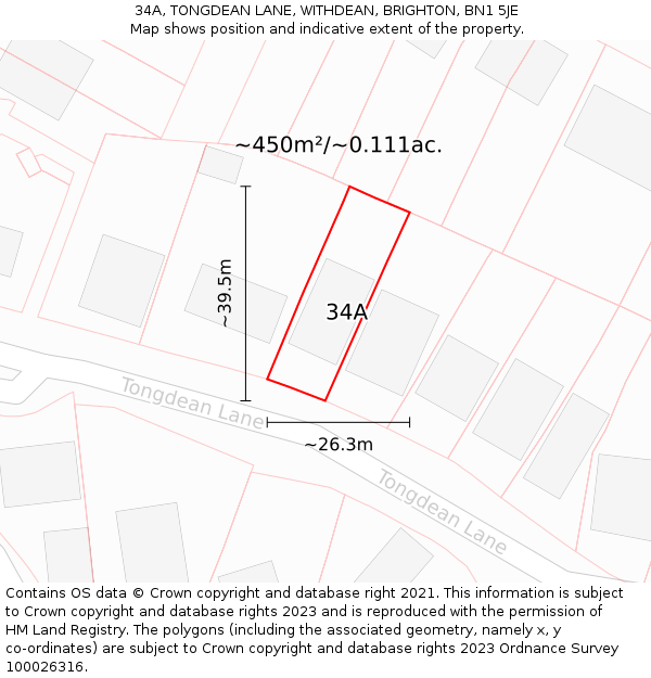 34A, TONGDEAN LANE, WITHDEAN, BRIGHTON, BN1 5JE: Plot and title map