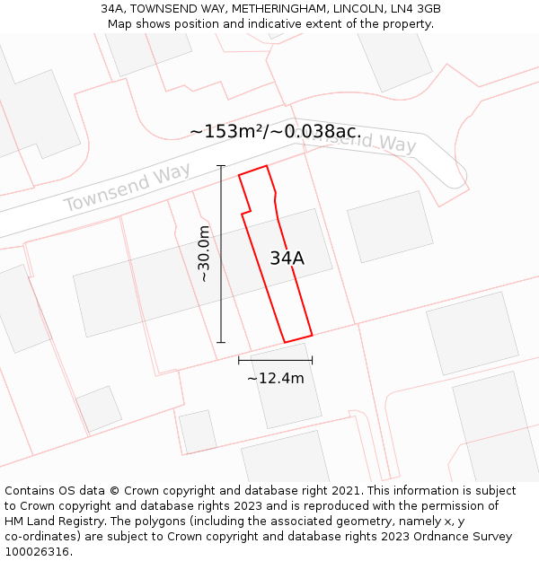 34A, TOWNSEND WAY, METHERINGHAM, LINCOLN, LN4 3GB: Plot and title map