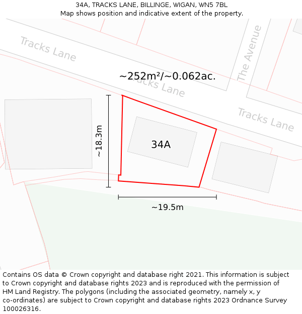 34A, TRACKS LANE, BILLINGE, WIGAN, WN5 7BL: Plot and title map